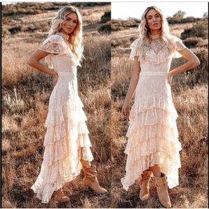 Fontana High-Low Ruffle Lace Maxi Dress